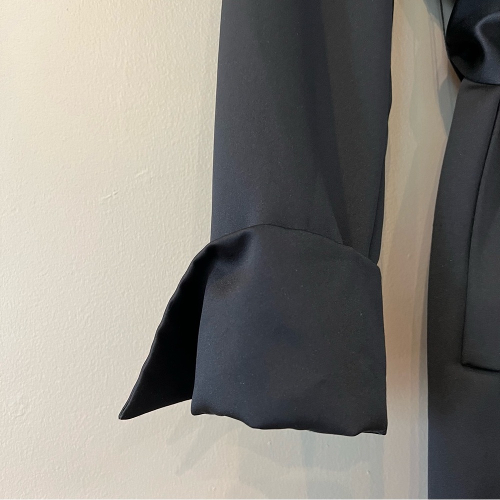 Talbots Satin Full Length Trench Coat French Cuffs Wide Belt XL Black Lined - Picture 8 of 14
